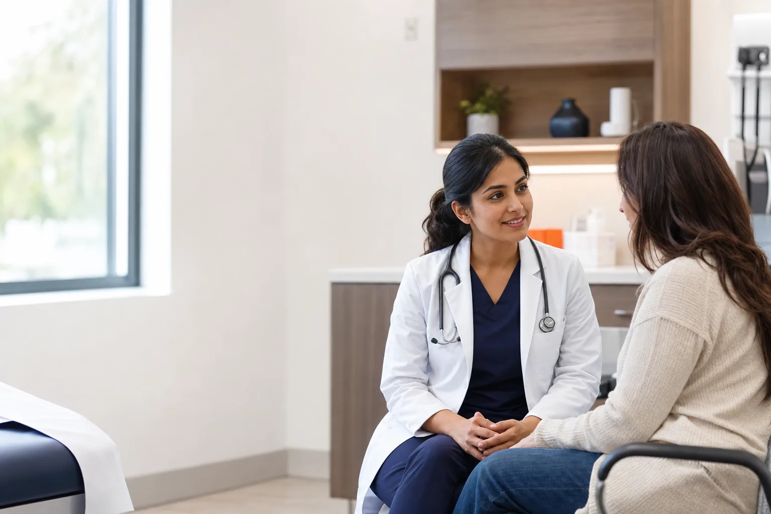 Doctor warmly speaking with a patient